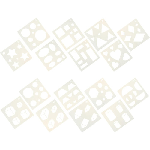 Set di 16 stencil geometrici e modelli da ricalco in plastica per imparare a disegnare e dipingere.