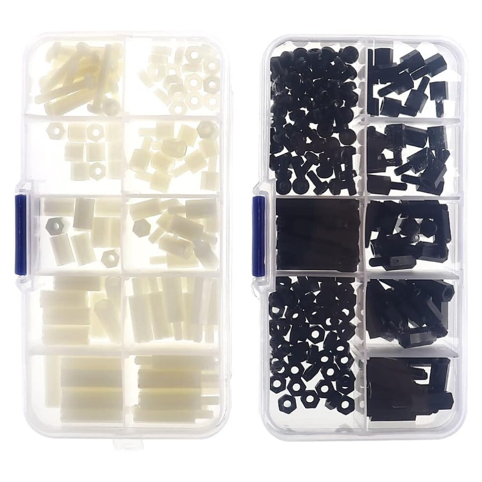 300Pcs Nylon Plastic Screw Spacers And Nuts Black And White Colors Kit For Furniture Assembly And Diy Projects 5455468319495