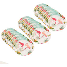 18 assiettes en papier à motifs flamants roses hawaïens, idéales pour décorer une table de desserts.