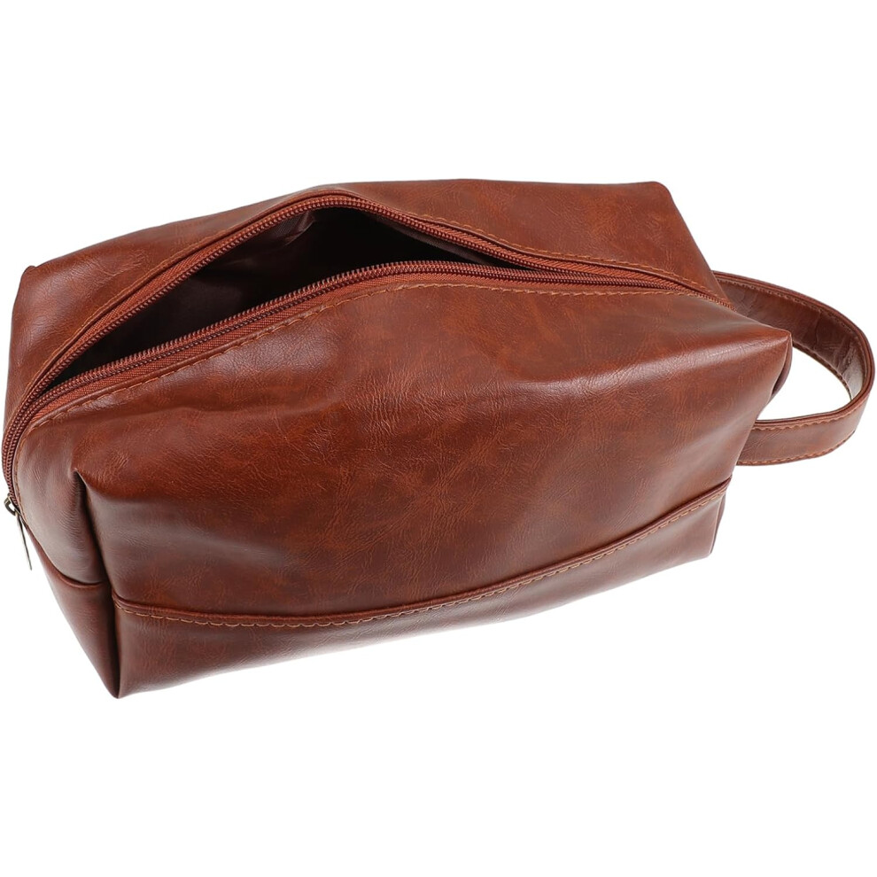 Hkhbjs Men's Travel Toiletry Bag Pu Leather Hanging Makeup Organizer Compact Toiletries Case For Business Vacations