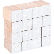 Ensemble de 16 tampons en bois pour scrapbooking, avec décorations et fonctions d'écriture.