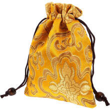Saco de jóias de cordão de brocado chinês 13x16cm Organizador de bolsa de seda de ouro