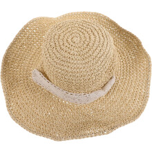 Chapéu de sol de borda larga para mulheres Chapéu de palha artesanal Visor de borda grande para viagens e atividades ao ar livre Beige