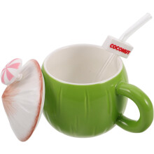 Niedlicher, kokosnussförmiger Keramikbecher, multifunktionaler Kaffeebecher mit Deckel und bezauberndem Design