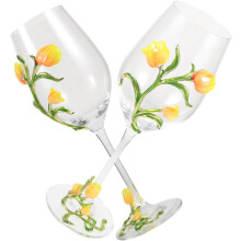 2 Tulpenförmige Weingläser mit stabilem Boden und glatter Oberfläche, aus Glas und einer Legierung