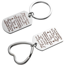 Schlüsselanhänger aus Edelstahl für Paare, 2er-Set – 50 x 28 mm runde und herzförmige Anhänger