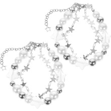 2er-Set Armbänder mit Stern- und Perlenbesatz für Damen und Teenager, Armbänder mit Metallanhängern und Perlen