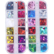 Schachteln Nagelsticker mit Herzchen-Glitzer, Pailletten, aus PVC-Material, einfach anzuwenden, Partydekoration