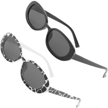 Lunettes de soleil ovales pour femme (lot de 2 paires), motif vache, verres noirs et gris.