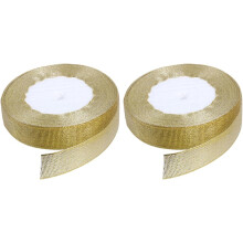2 rotoli di nastro dorato per confezioni regalo festive. Eleganti nastri decorativi per decorazioni e accessori natalizi.