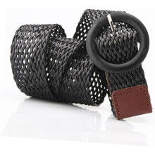 Fashion Waist Belt with Round Buckle Weaving Waistband for Women Versatile Accessory