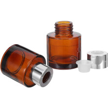 2 Stück 50-ml-Glasflaschen für Aromatherapie-Diffusoren, zylindrische, nachfüllbare ätherische Ölbehälter in Braunglas.