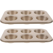 Lot de 2 moules à cupcakes antiadhésifs ronds à 6 cavités en acier inoxydable, démoulage facile, usage multiple