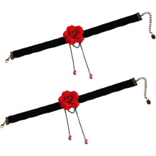 2-teiliges Set aus roter Rosen-Schleifenhalskette für Damen, Samtband-Schlüsselbeinkette, verstellbarer Halsschmuck