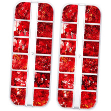 Nagelkunst-Glitzer-Pailletten, 2 Schachteln, Herz-Liebes-Valentinstag-Nageldekor, ultradünne PET-Maniküre-Aufkleber