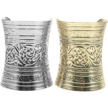 Vintage-Armbandset mit offener Manschette, 2-teiliges verstellbares Metallarmband mit erhabenem Prägemuster
