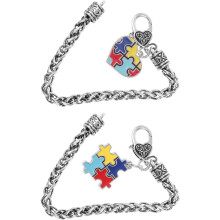 2 stk. armbånd i sinklegering med autismebevissthetspuslespill, med hjerte- og firkantdesign