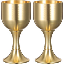 2-teiliges Set aus Messing-Kommunionskelchen mit hohem Stiel, goldener Zierkelch