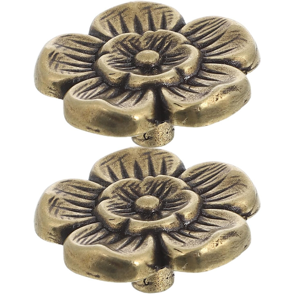 2Pcs Brass Cabinet Knobs Flower Shape Vintage Style Handles For Closet And Cabinet 5455468330582