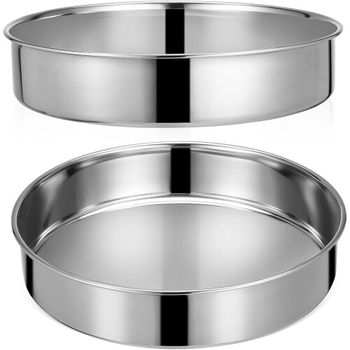 2pcs Stainless Steel Round Pan Cake Pans Easy Cleanup Accommodates Steaming Silver Bakeware