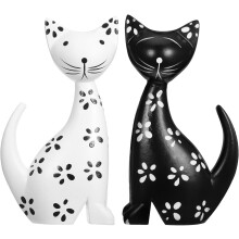 2 handgeschnitzte Katzenstatuen aus Holz, moderne minimalistische Katzenfiguren