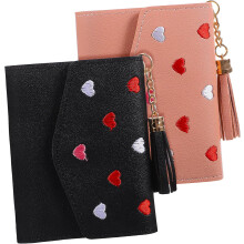 2er-Pack Damen-Geldbörsen aus PU-Leder mit Herzstickerei, Kartenhalter, modische Clutch für den täglichen Gebrauch
