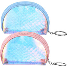 2er-Set Mini-Geldbörsen mit Reißverschluss für Mädchen, kleine rosa und blaue Geldbörsen mit holografischem Meerjungfrauen-Schuppenmuster