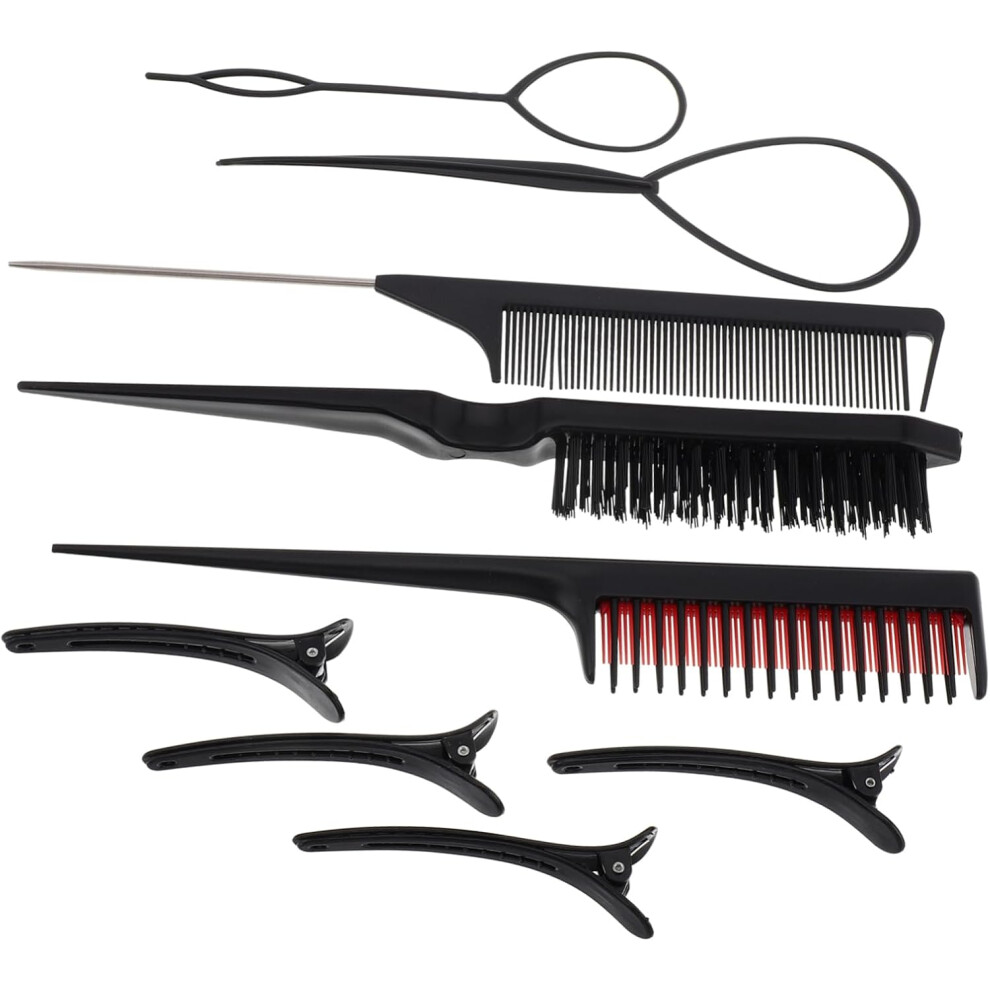 Hkhbjs Unisex Black Hair Comb Set For Hair Stylists 9Pcs Portable Barber Comb Kit With Metal Pick Styling Tool