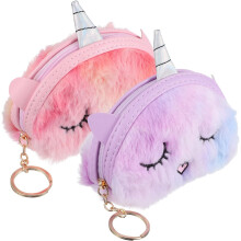 2 buc portofele cu fermoar din pluș cu unicorn pentru fete, pungi mici pentru monedă, design drăguț de desene animate