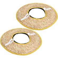 2 Stück Sonnenschutzvisiere für Bauhelme mit Strohgewebekrempe, 45 cm Durchmesser, zur Befestigung an Bauarbeiterhelmen