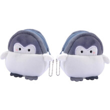 2 portamonete a forma di pinguino dei cartoni animati per riporre rossetti, mini trousse per il trucco, in peluche, ideali per portare soldi e monete.