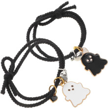 2 Paar-Magnetarmbänder mit Geisterherz-Anhängern, geflochtene Kordelarmbänder