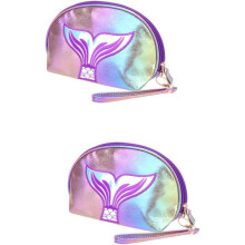 2pcs Fishtail Pattern Shiny Makeup Bag Toiletry Case Travel Pouch Luggage Cosmetics Storage
