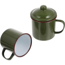 2 multifunktionale Emaille-Kaffeebecher mit Deckel, hitzebeständige Becher aus synthetischem Material
