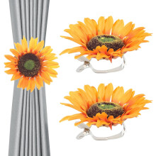 2 Stück Raffhalter aus Gaze in Sonnenblumenform, aus Metall und Seide, kompaktes Design