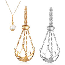 Halskette mit Kristallsteinhalter, silberfarben, mit Metallanhänger, Kristallkäfig-Halskette