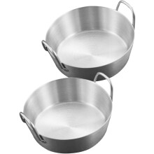 2er-Set runde Saucenschalen aus Edelstahl im minimalistischen Design mit zwei Griffen für einfaches Ausgießen
