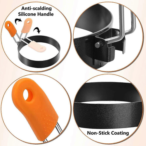 6pcs Professional Egg Rings Pancake Ring Set Stainless Steel Fried Egg Ring Griddle Pancake Maker with Silicone Handle for Breakfast 2