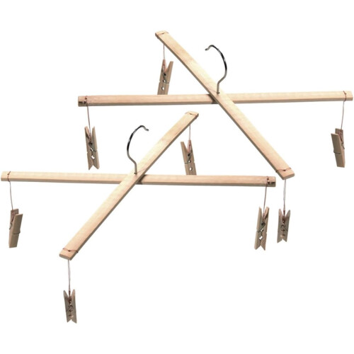 2pcs Bamboo secando rack meia cabides com 4 clipes material natural de bambu impede roupas
