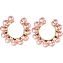 Schlichte, modische Ohrclips aus rosafarbenem Metall mit Perlen für Damen, ideal zum Shoppen und Reisen