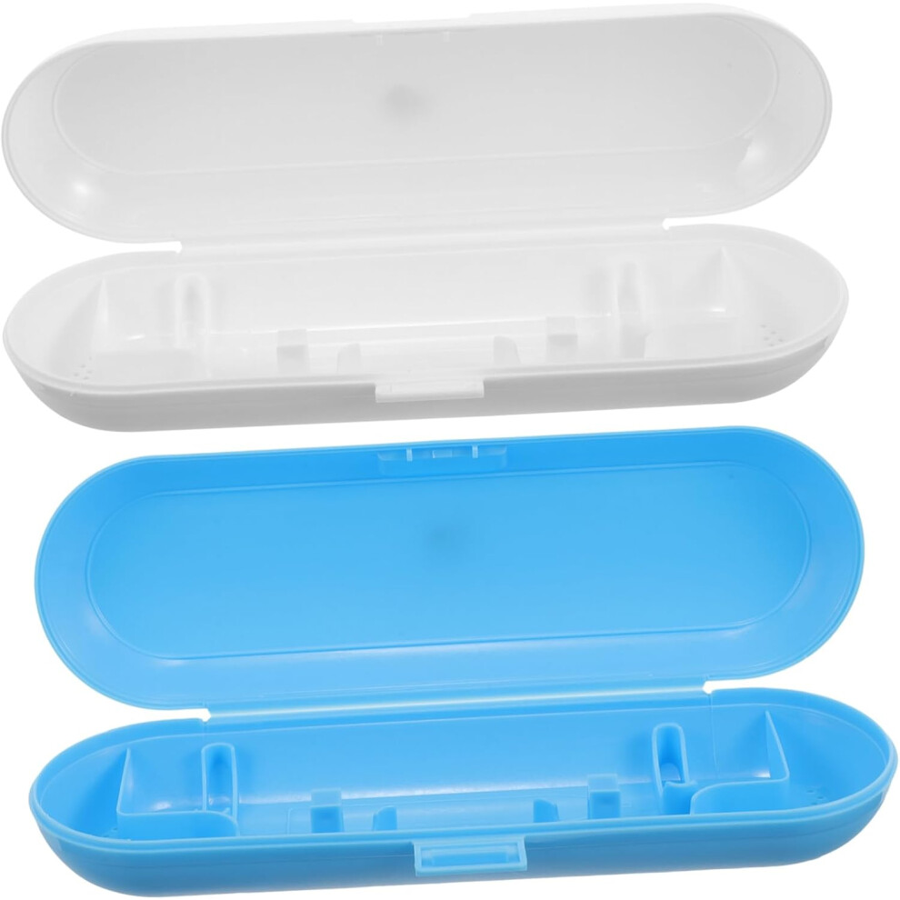 Hkhbjs Portable Toothbrush Travel Case With Electric Toothbrush Holder, 2Pcs Storage Boxes In White And Blue