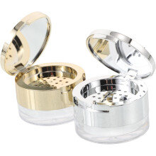 Lot de 2 pots vides pour poudre libre, avec houppette et miroir, étui à poudre portable rechargeable.