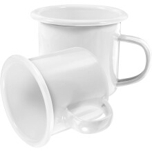 2er-Pack Emaillebecher, 350 ml, Vintage-Design, tragbar, griffig, weiß, für den Haushalt