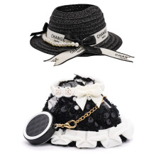 Kleidung für 17cm Puppen, Luxus Chic mit Perlen, Pailletten und Schleifen, 3-teiliges Set, Prinzessinkleid, Hut und Tasche