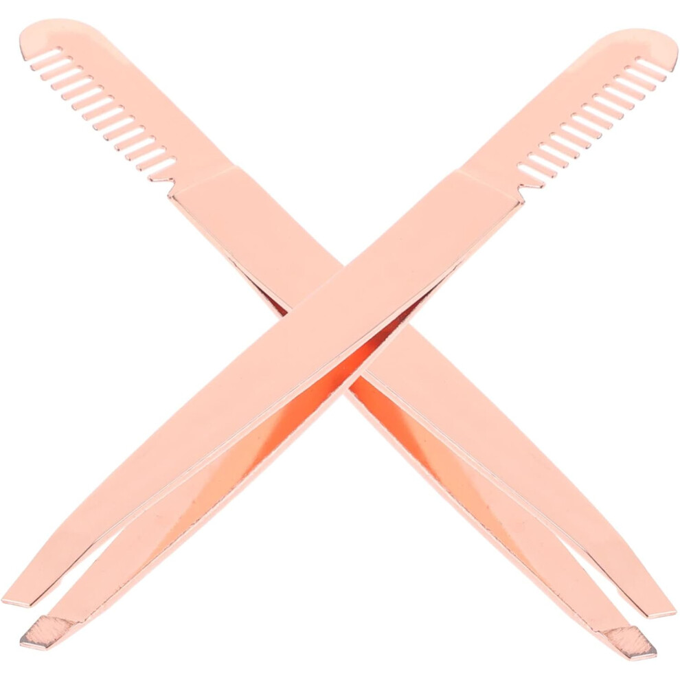 Hkhbjs 2Pcs Stainless Steel Eyebrow Tweezers Set Rose Gold Precision Facial Hair Removal Tools