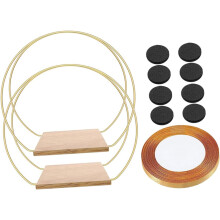 2 Sets 30 cm goldener Metall-Blumenreifen-Hochzeits-Mittelstückkranz mit goldenem Band und Anti-Rutsch-Pads