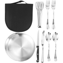 Campinggeschirr-Set aus Edelstahl für unterwegs, ideal für Grill und Camping.