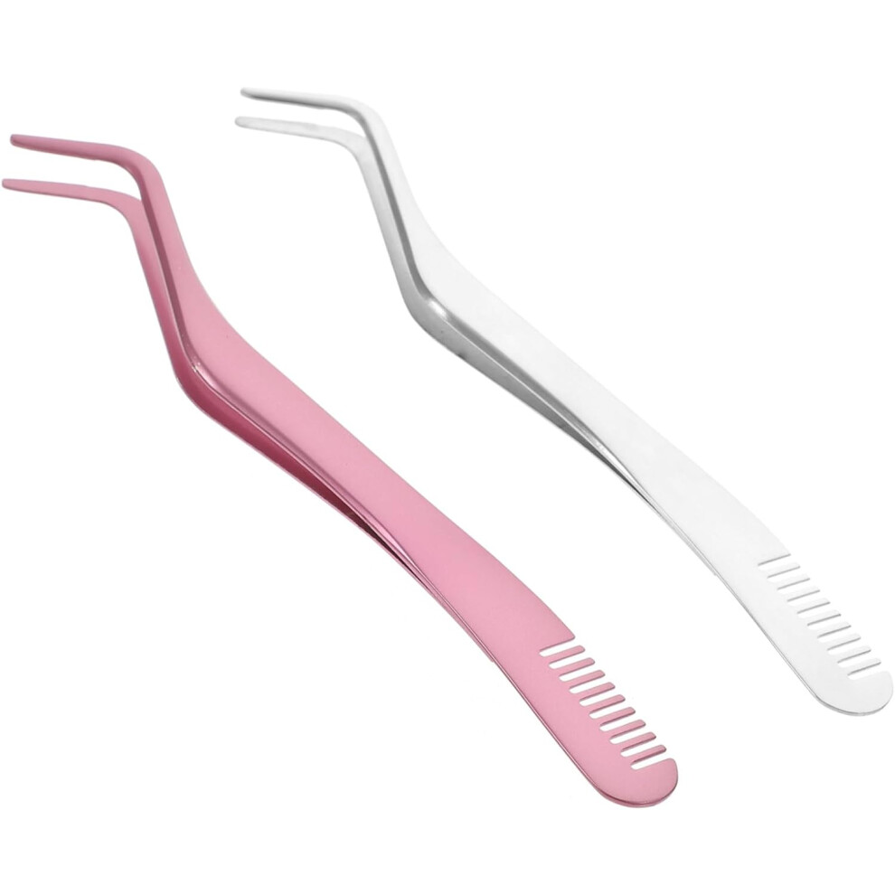 Hkhbjs 2Pcs Stainless Steel Lash Applicator Tweezers With Fine Tips For Precise Fake Eyelash Application Lightweight Makeup Tool
