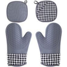 Ofenhandschuhe und Topflappen aus hitzebeständigem, dickem Silikon mit isolierender Baumwollmatte