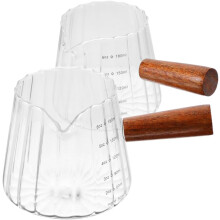 2er-Set Milchkännchen aus Glas, 180 ml, tragbar, mit Holzgriff, elegantes Design